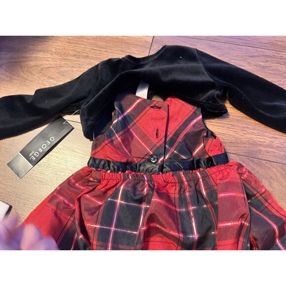 george 3-6 months nwt 3 piece girls holiday christmas dress. red plaid - Picture 3 of 6